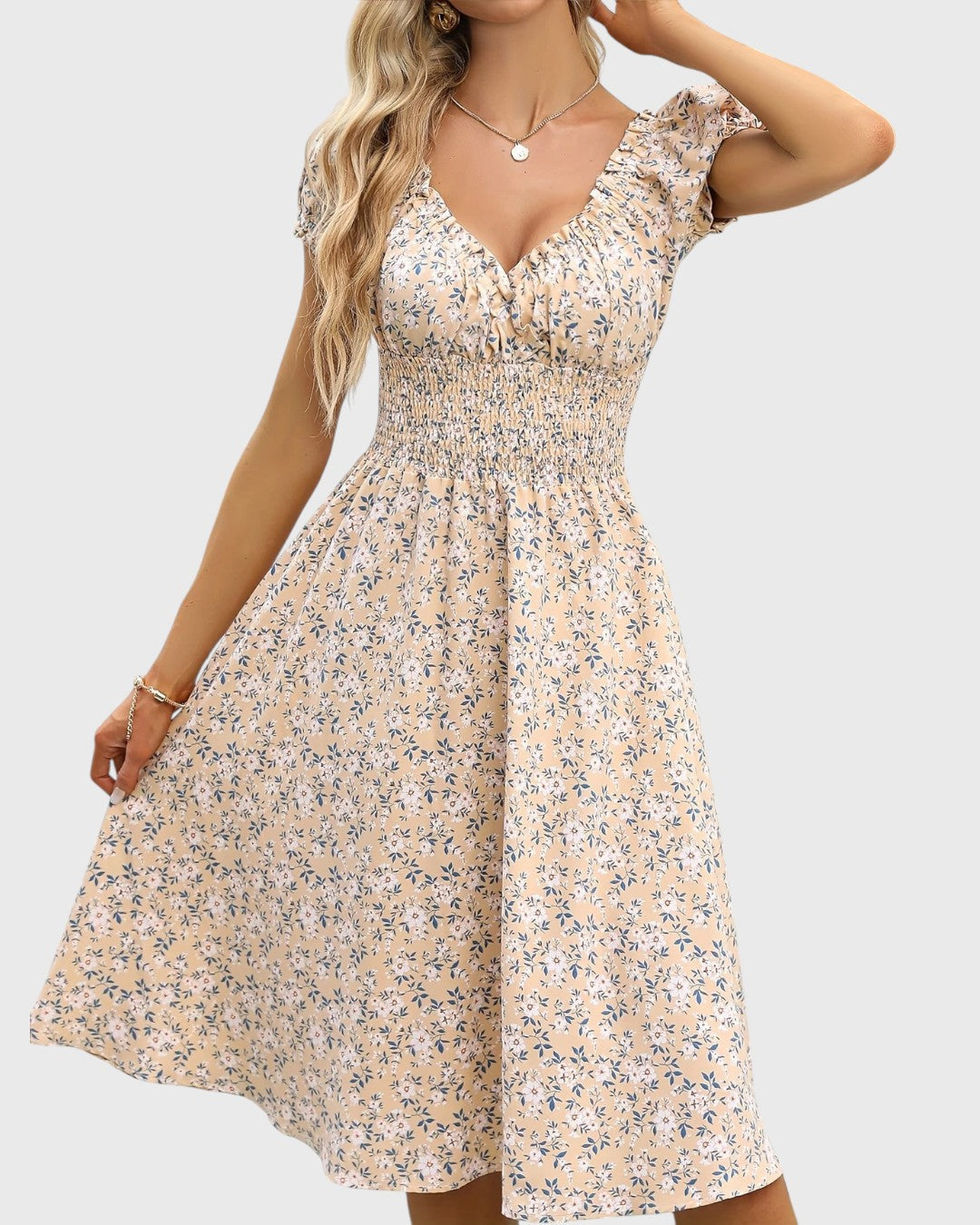 Noor™ | Blomstrete Kjole med Pufferm