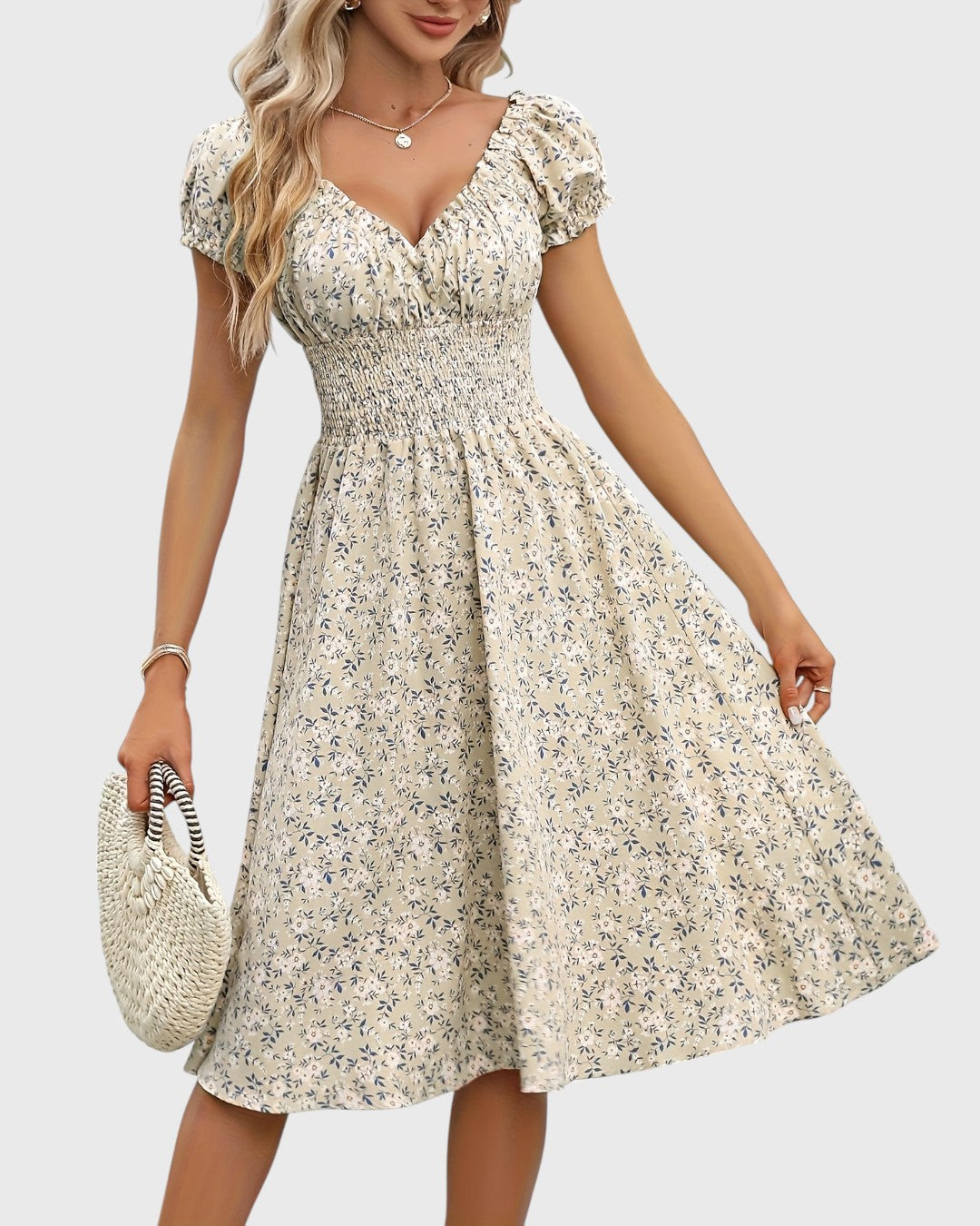 Noor™ | Blomstrete Kjole med Pufferm