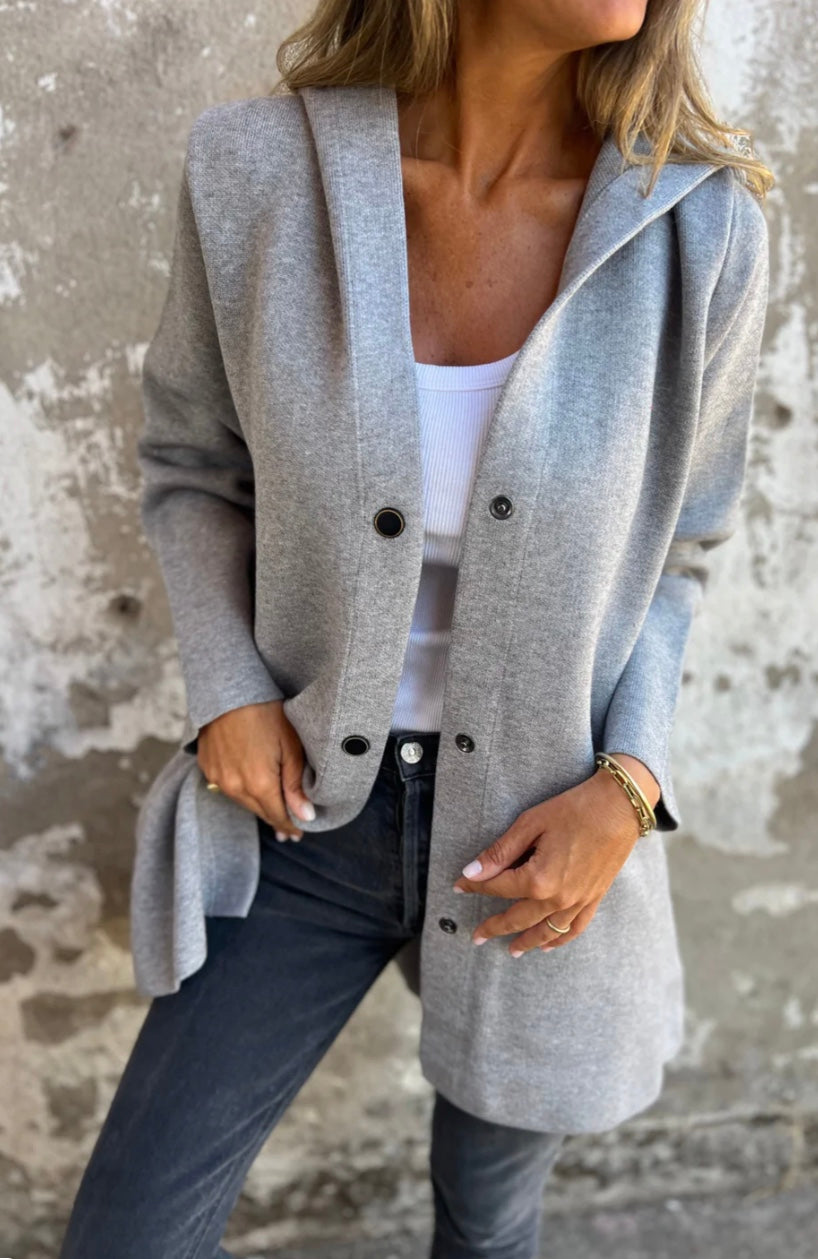 Majken™ | Casual cardigan med hette og knapping
