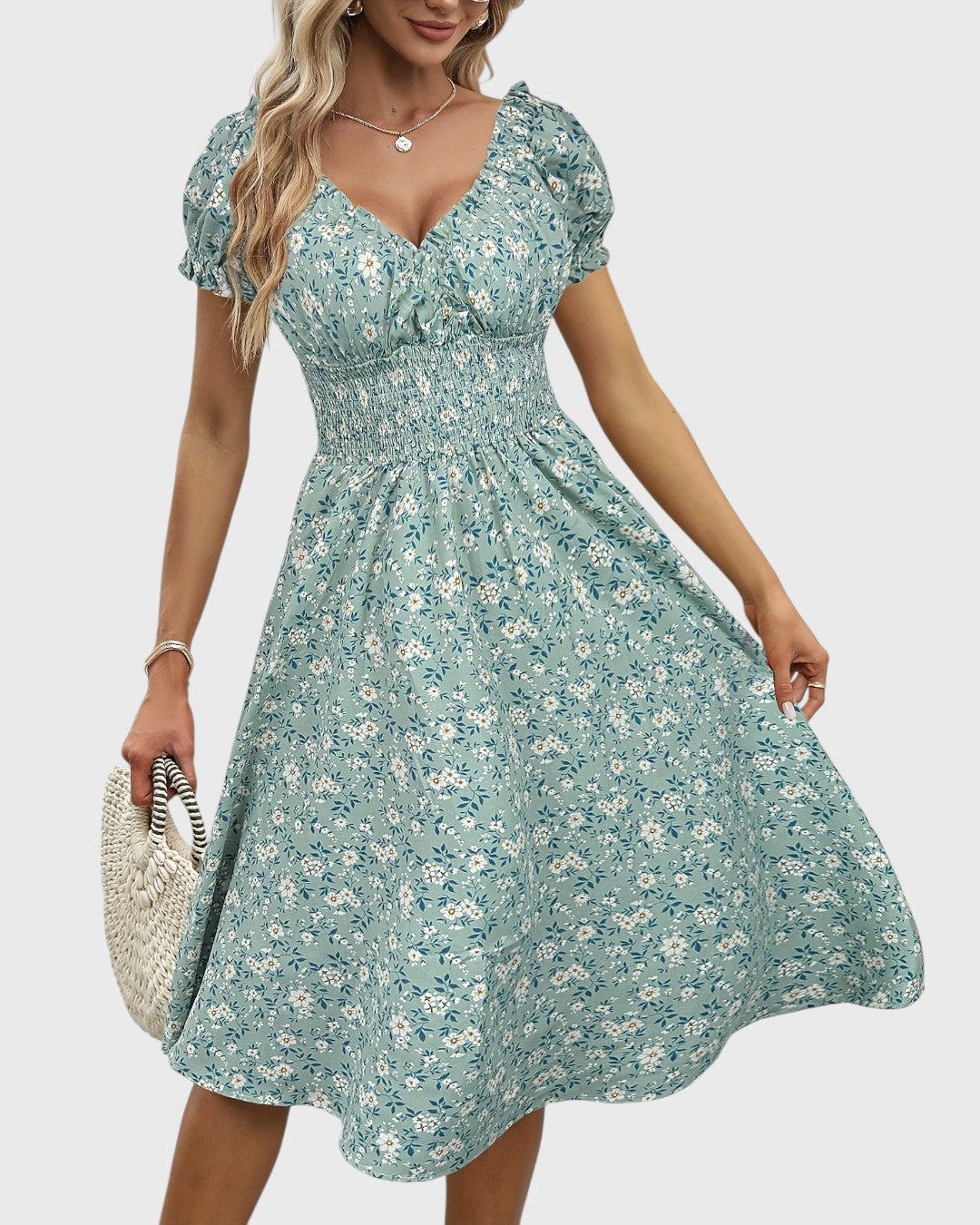 Noor™ | Blomstrete Kjole med Pufferm