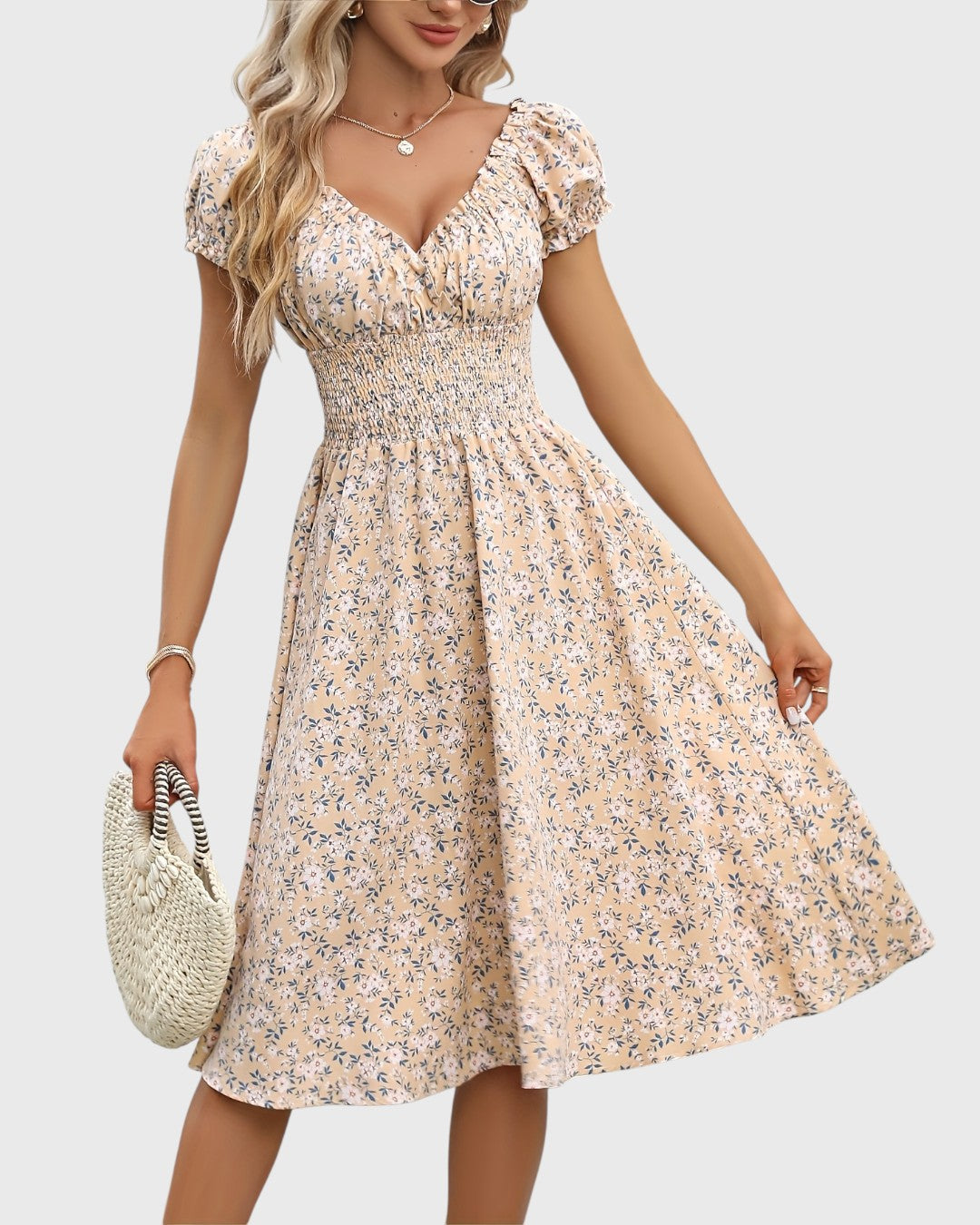 Noor™ | Blomstrete Kjole med Pufferm