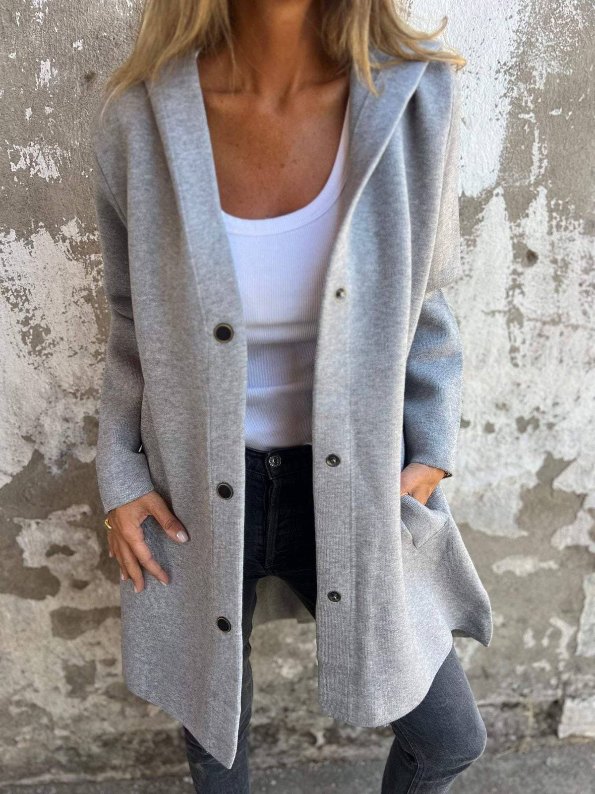 Majken™ | Casual cardigan med hette og knapping