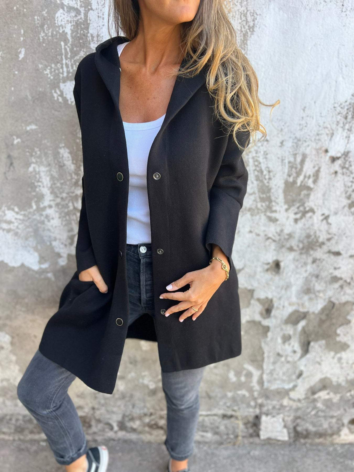 Majken™ | Casual cardigan med hette og knapping